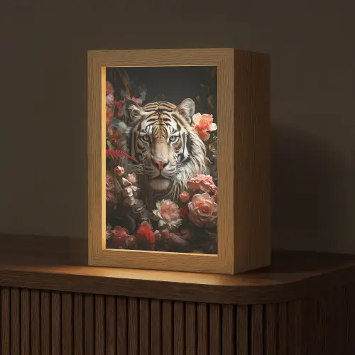 Tijger - Dier - Natuur - Bloemen - Botanisch Light Box met kabel (Tafellamp) klein -z3d_website