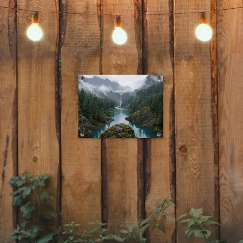 Waterval - Bomen - Bergen tuinposter los doek klein -sfeer1