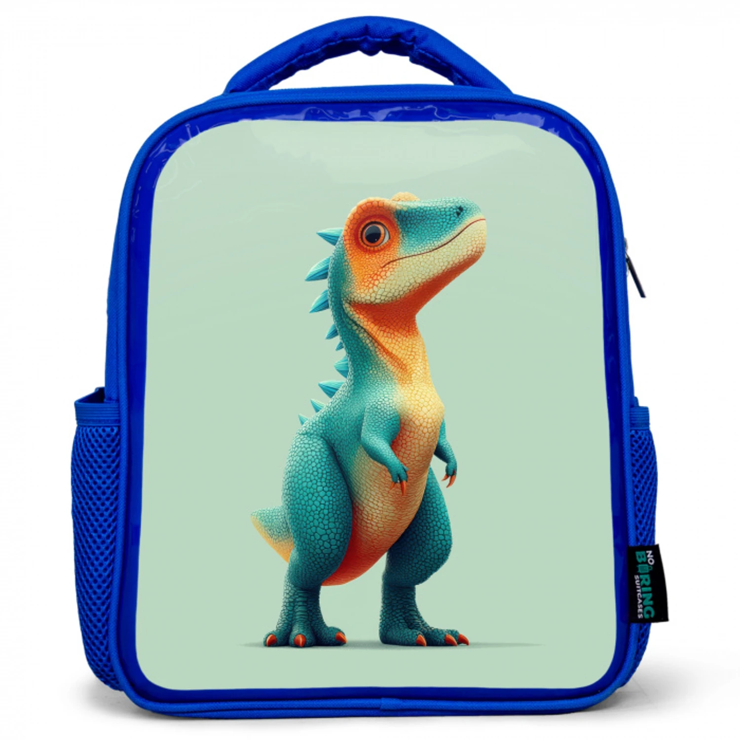 Cartoon - Dino - Oranje - Stekels Kinderrugzak - Blauw middel -3d