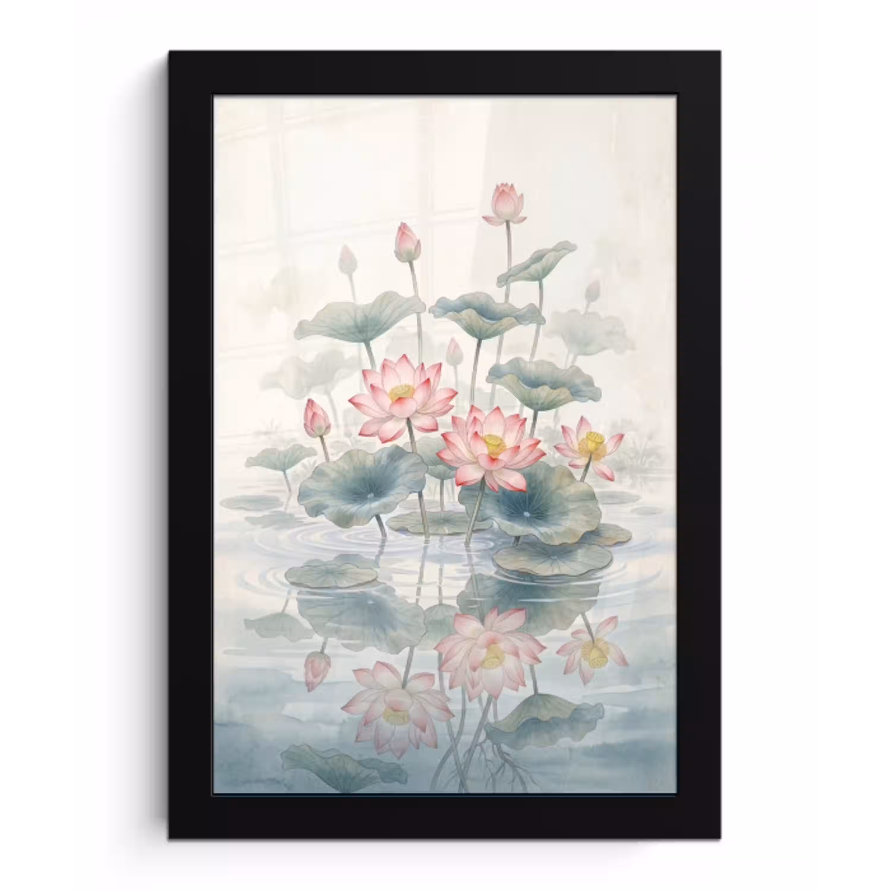Aquarel - Lotusbloemen - Kleurrijk fotolijst zwart zonder passe partout klein -3d