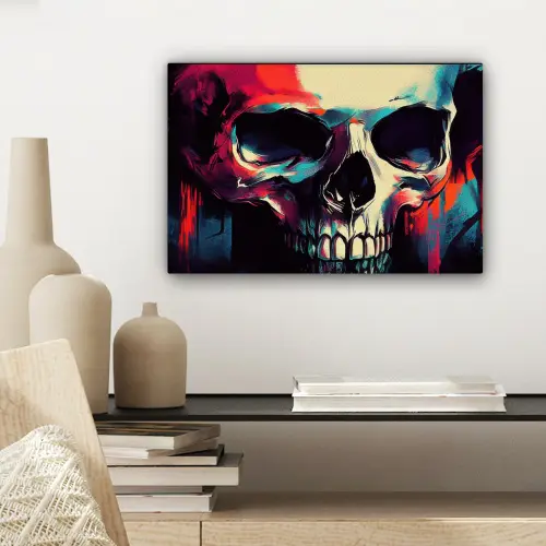 Schedel - Abstract - Rood - Blauw - Graffiti canvas 2cm klein -sfeer6