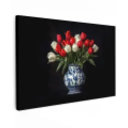 Rode - Bloemen - Tulpen - Vaas Tuinposter op houten frame 2 cm dik klein -3d