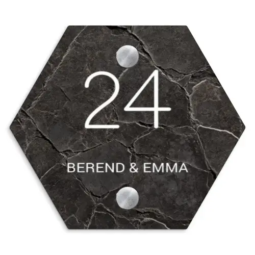 Gebarsten steen - Klassiek Naambord Hexagon klein -3d