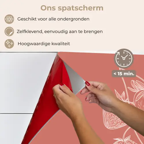 Minimalistisch - Illustratie - Aardbei - Tak keuken achterwand spatscherm klein -spatscherm_NL