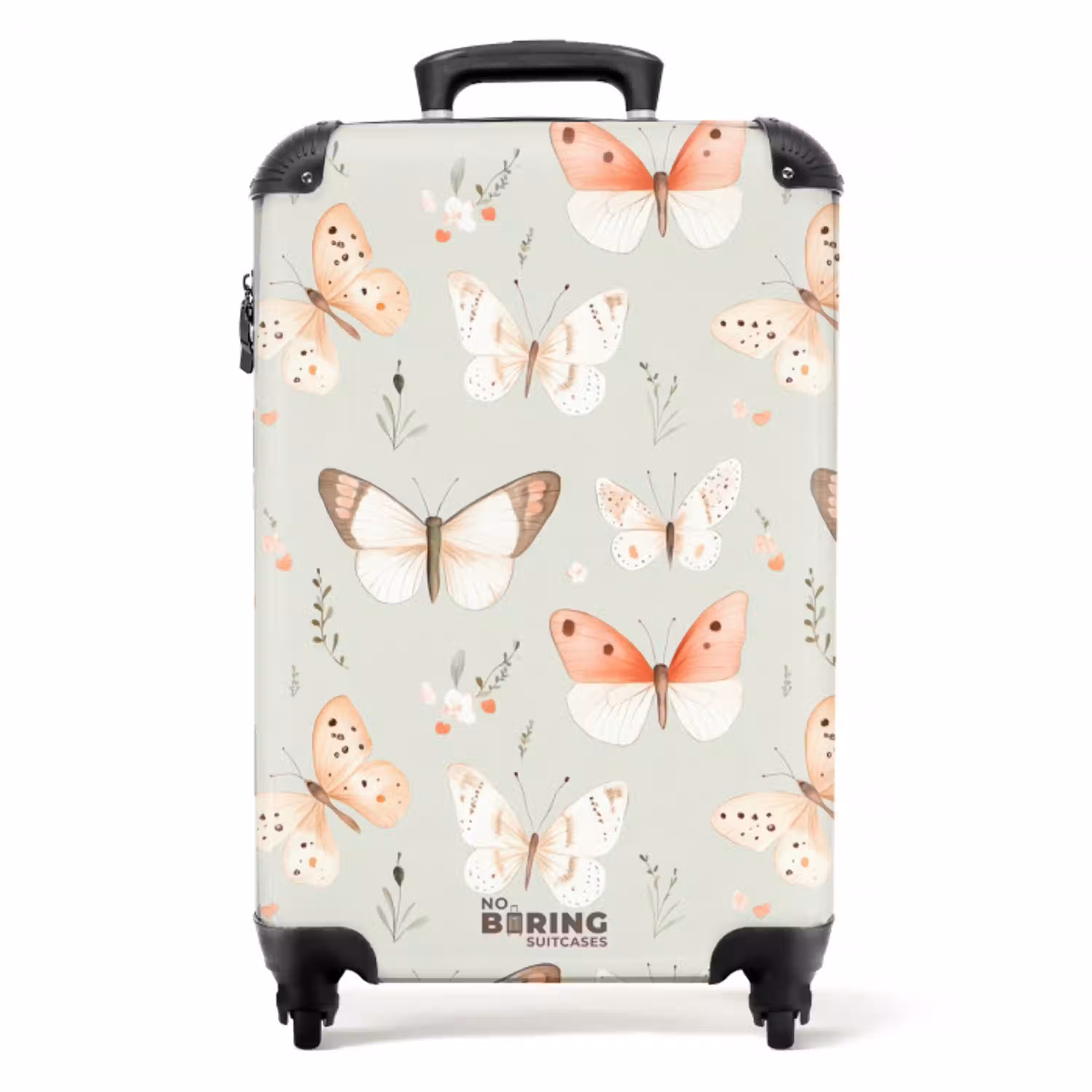 Vlinder patroon in zachte oranje en rode tinten NBS - Handbagage koffer - Volwassenen Unisex middel -productfoto_recht