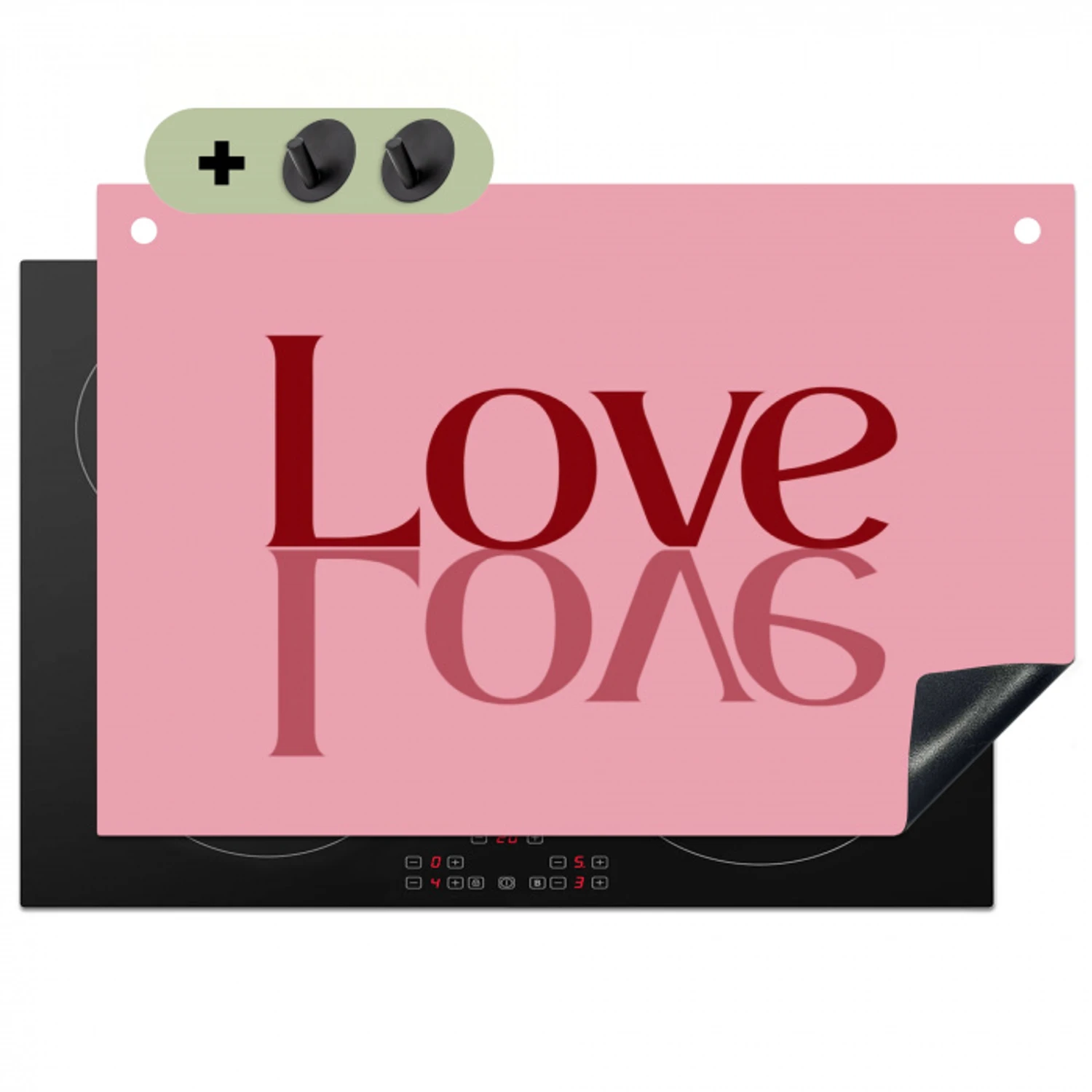 Love - Roze - Spiegeling Inductie beschemer met haakjes klein -3d