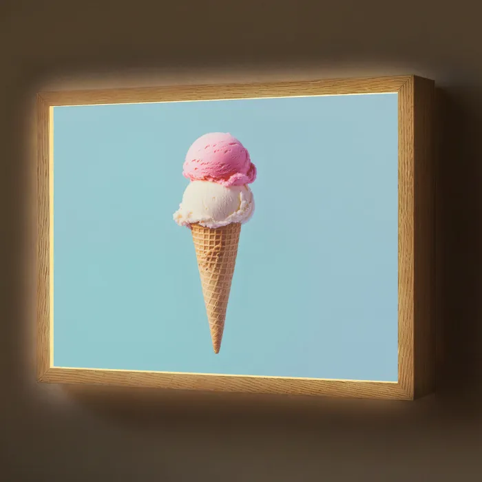 Bolletjes - Schepijs - Hoorntje - Blauw Light Box met batterij (Wandlamp) middel -z3d_website