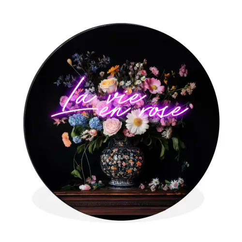 Neon - Vaas - Bloemen Wandcirkel aluminium klein -3d