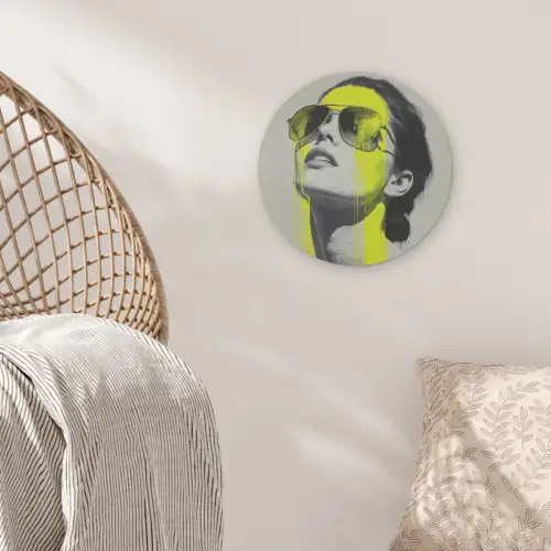 Vrouw - Bril - Verf Akoestische PET Vilt - Rond klein -sfeer4