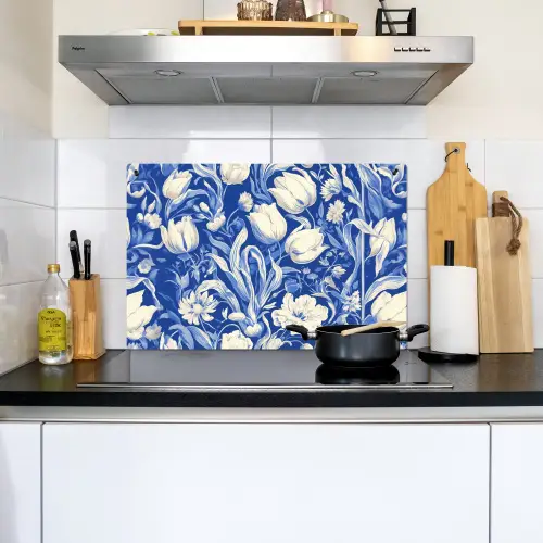 Bloemen - Delfts Blauw - Patroon - Tulp Inductie beschemer met haakjes klein -sfeer2