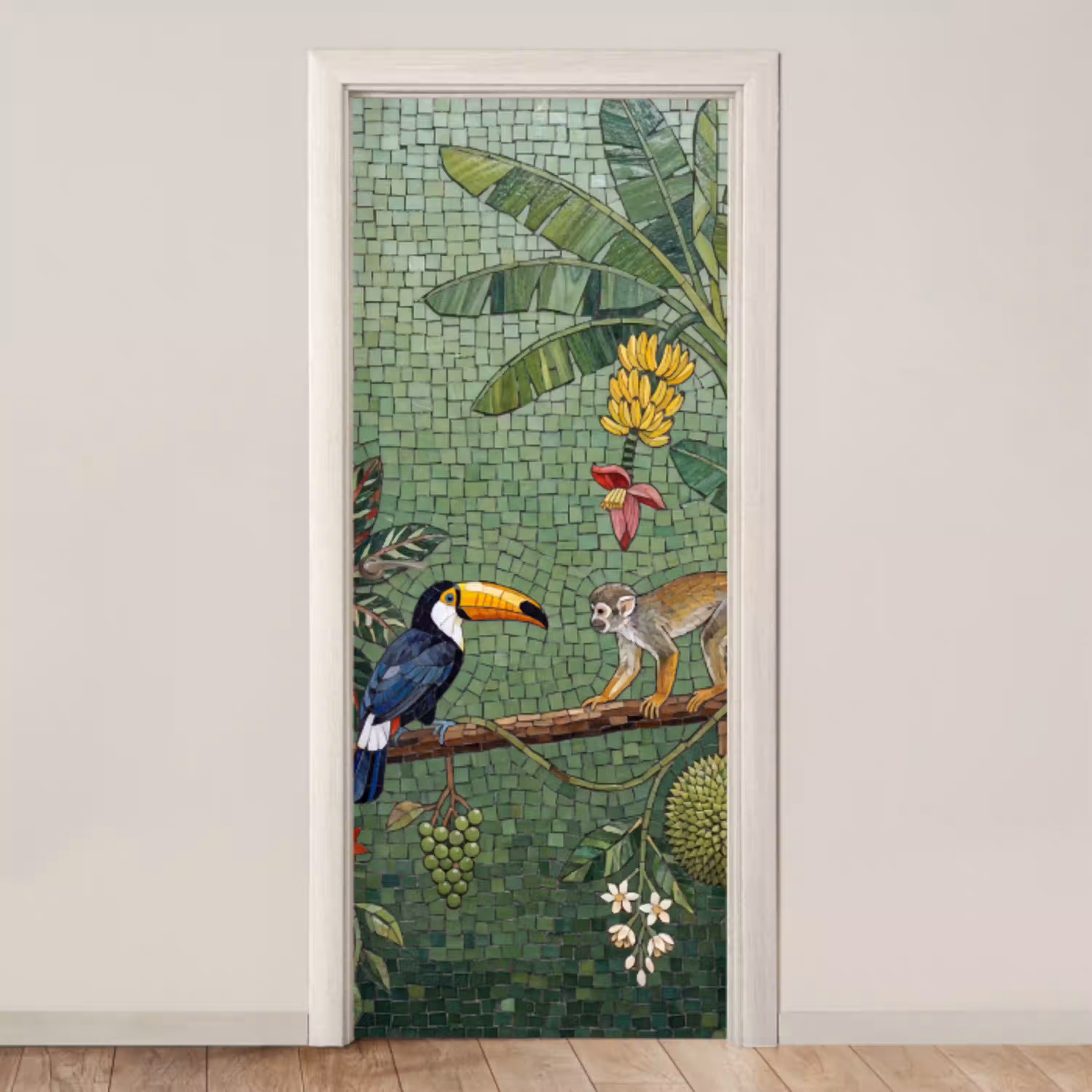 Vogel - Dier - Jungle - Mozaïek - Natuur deurposter klein -3d_beige