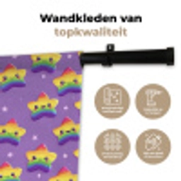 Sterren - Regenboog - Paars Wandkleed katoen klein 269 -sfeer2