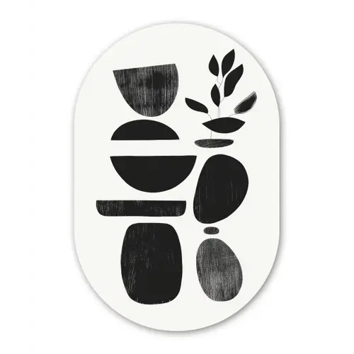 Japandi - Zwart - Abstract Wandcirkel Ovaal Glas middel -3d