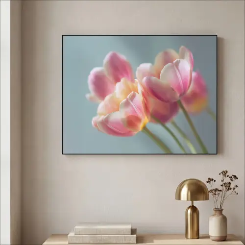 Tulpen - Roze - Stelen Textielframe zwart klein -sfeer2