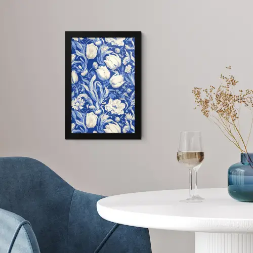 Bloemen - Delfts Blauw - Patroon - Tulp fotolijst zwart zonder passe partout klein -sfeer4