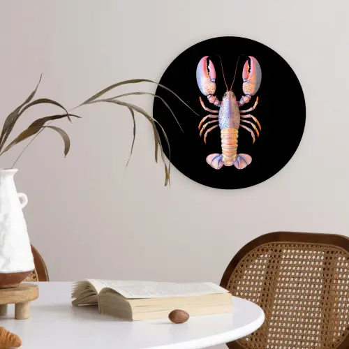 Kreeft - Roze - Zacht - Zwart Wandcirkel kunststof plaat 5mm dik klein -sfeer4