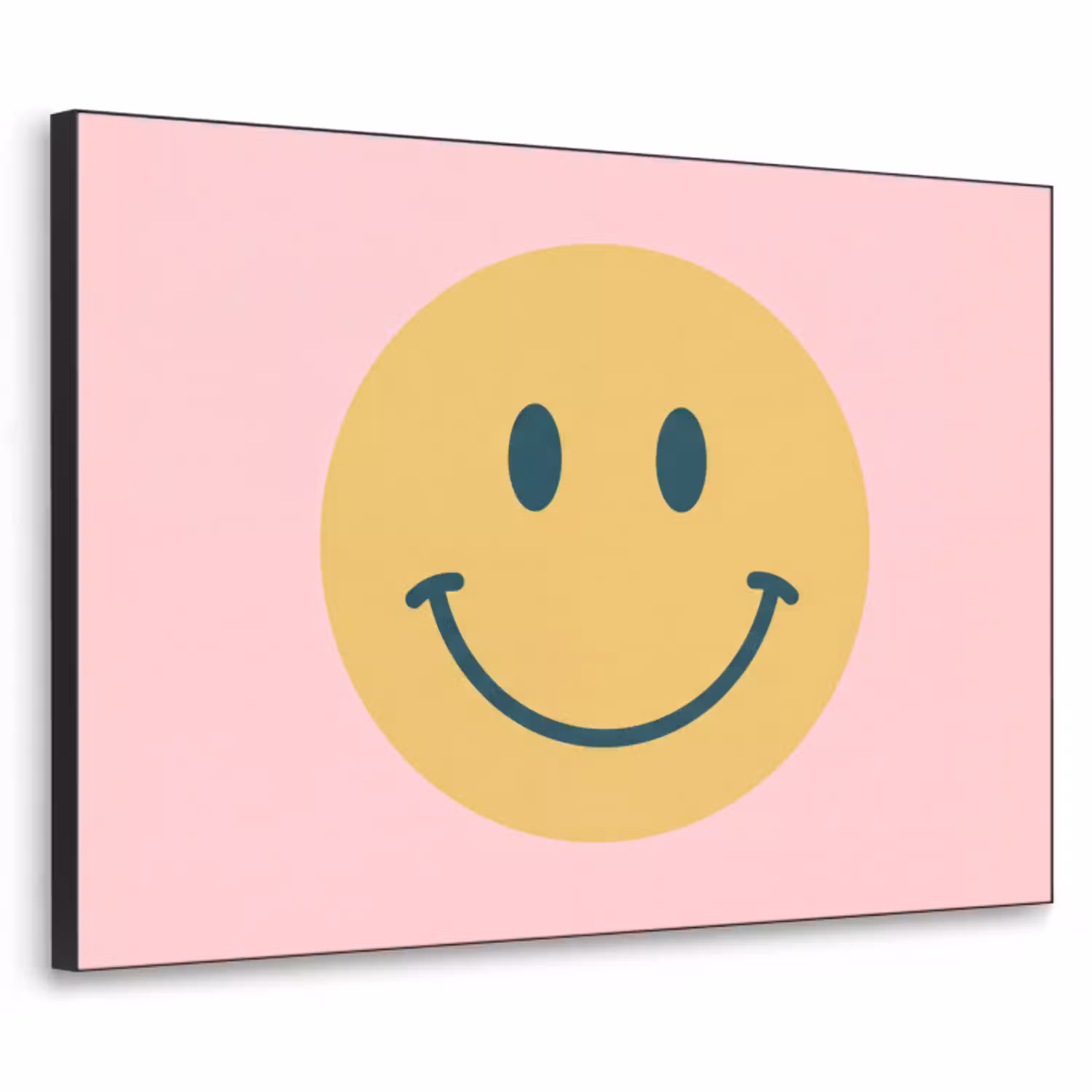 Smiley - Geel - Roze - Symbool - Minimalistisch Textielframe zwart klein -3d