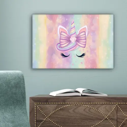 Eenhoorn - Glitters - Regenboog - pastel canvas 2cm klein -sfeer4