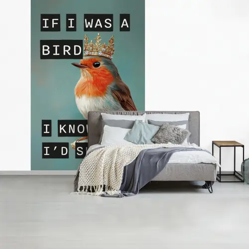 Roodborstje - Vogel - Blauw - Decoratie fotobehang vinyl groot -slaapkamer