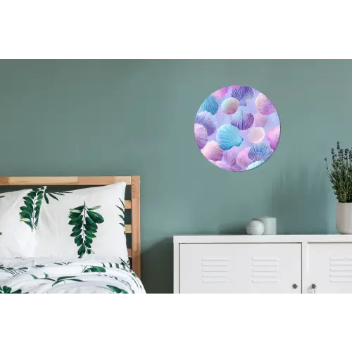Schelpen - Paars - Blauw - Patroon Wandcirkel aluminium klein -slaapkamer