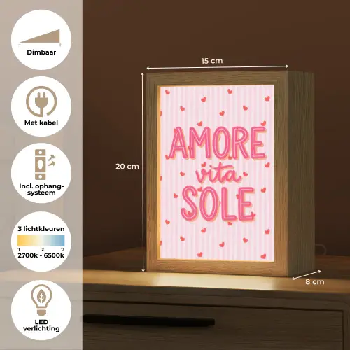 Amore vita sole - Roze - Hartjes Light Box met kabel (Tafellamp) klein -USP_NL