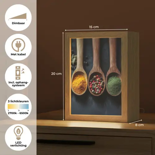 Houten - Lepels - Specerijen - Kruiden Light Box met kabel (Tafellamp) klein -USP_NL