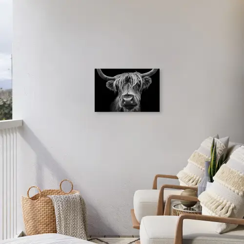 Hooglander in Zwart-Wit Tuinposter op houten frame 2 cm dik klein -sfeer1