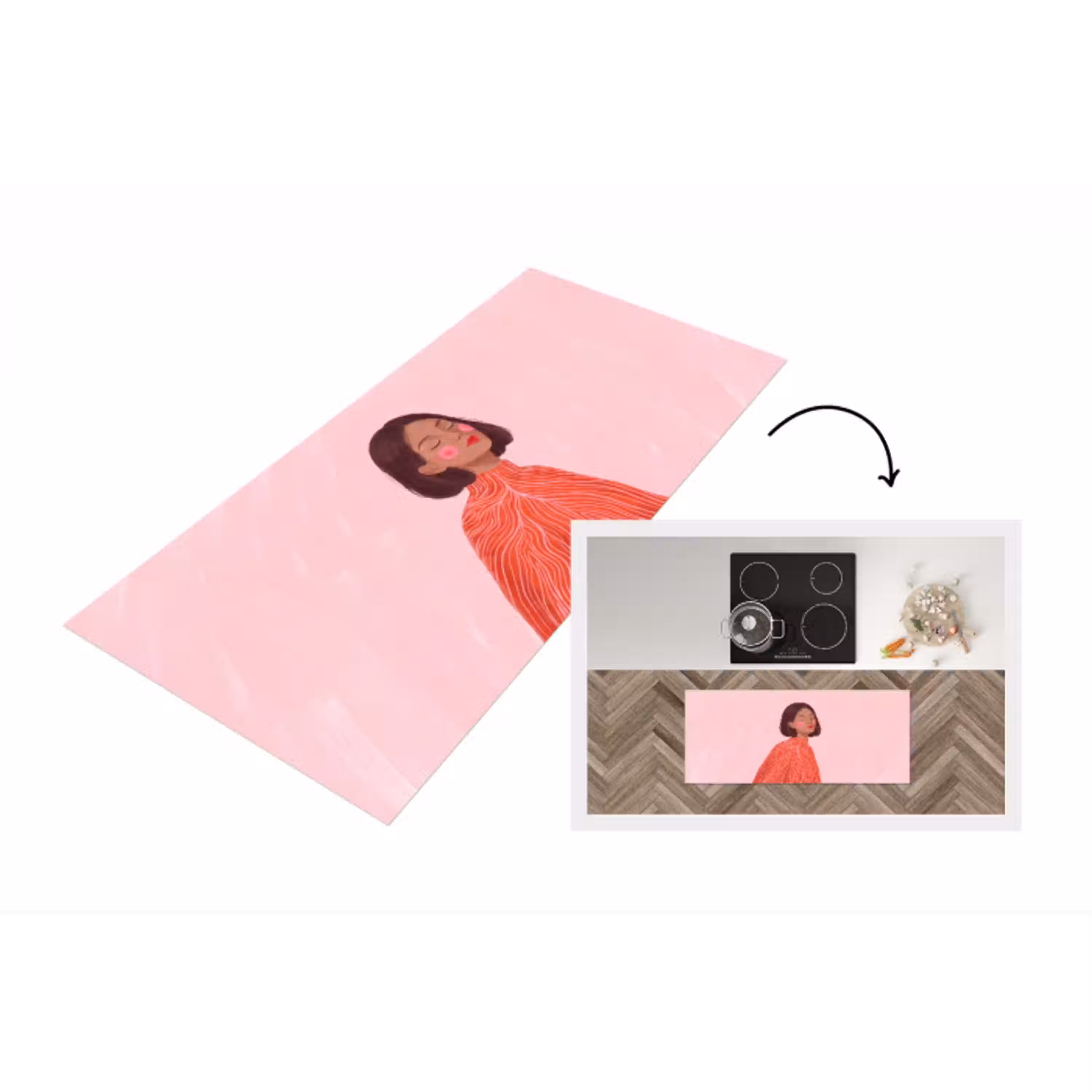 Vrouw - Portret - Modern - Kunst - Roze Keukenloper - keukenmat middel -3d