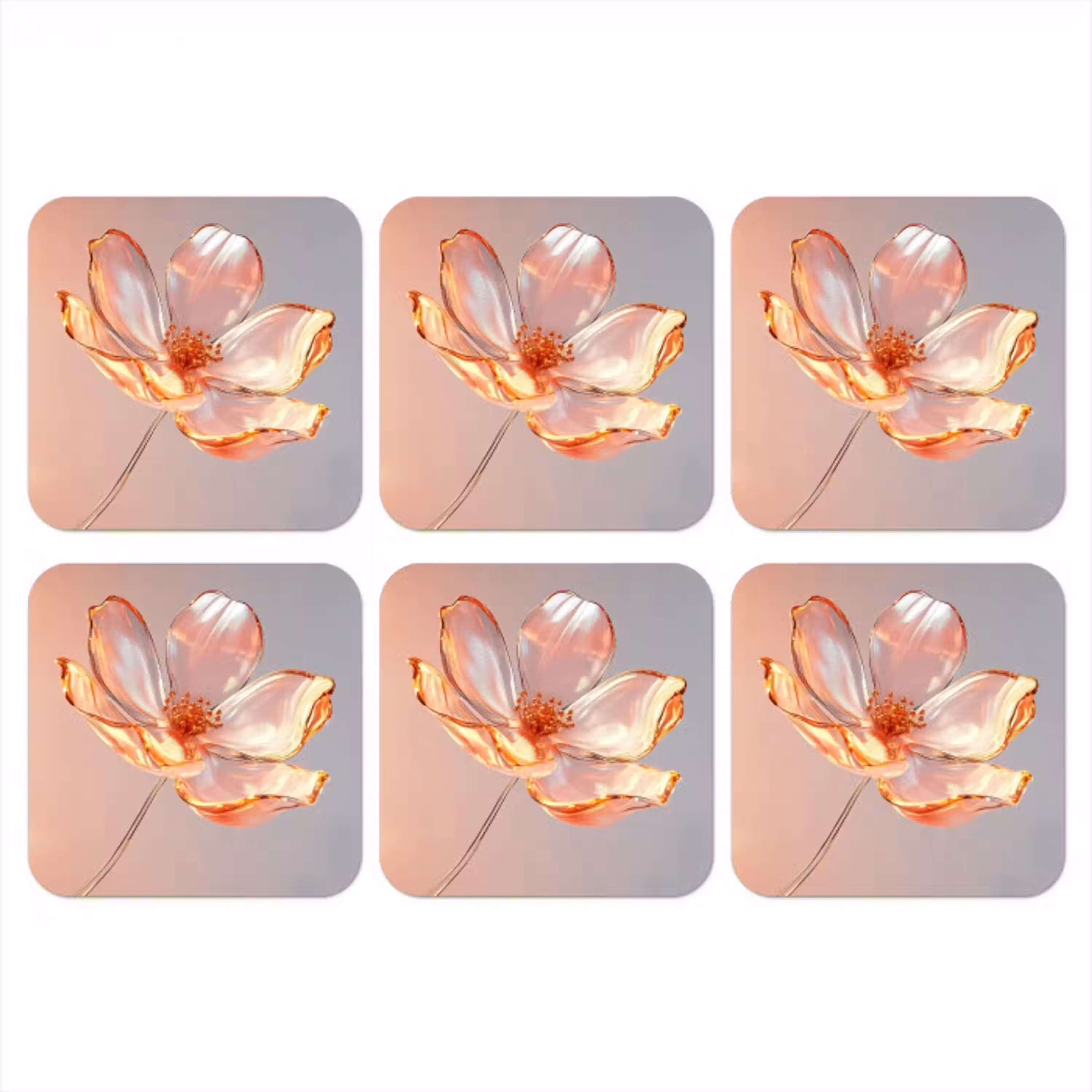 Glazen - Bloem - Roze onderzetter kurk middel -3d