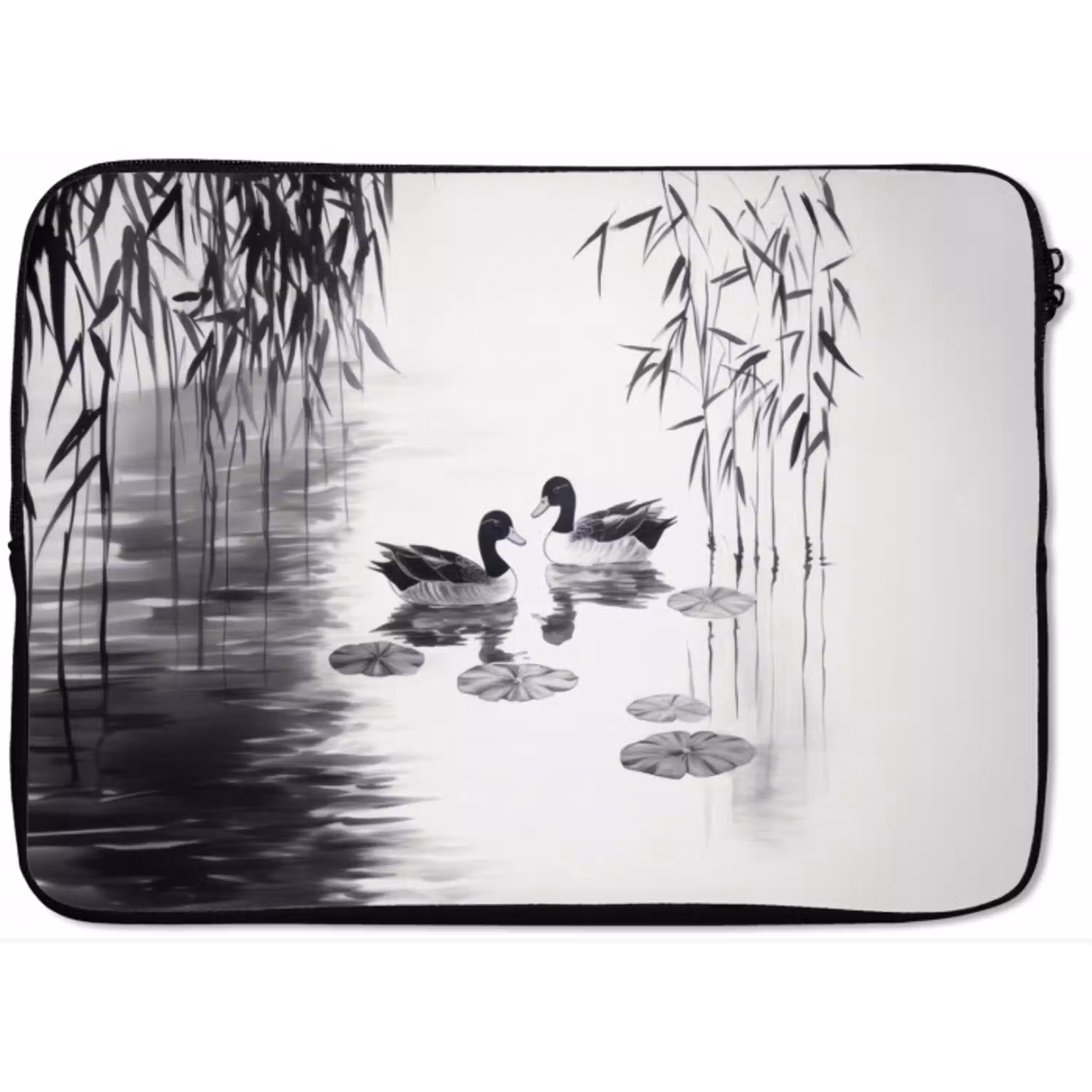 Eenden - Waterlelies - Riet - Zwart laptophoes neopreen klein -zkaufland3dotto