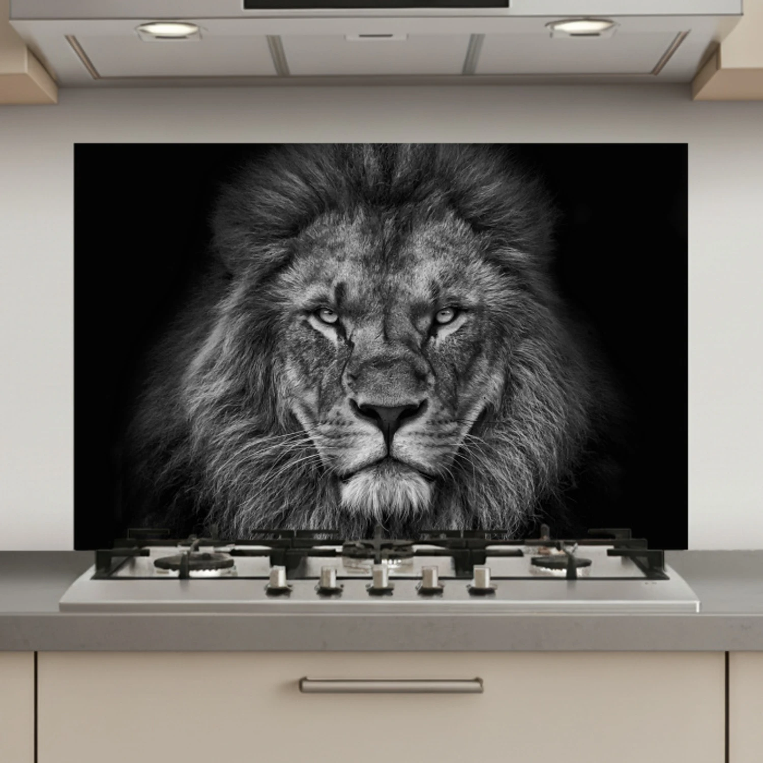 Leeuw - Dieren - Zwart - Wit keuken achterwand spatscherm klein -3d_website