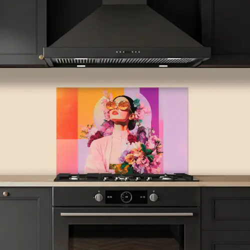 Portret - Vrouw - Abstract - Bloemen keuken achterwand spatscherm klein -sfeer1