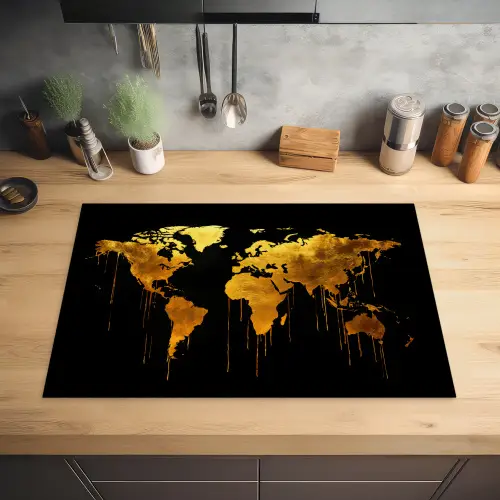 Wereldkaart - Goud - Druipen - Zwart Inductie beschermer vinyl 3mm klein -sfeer5