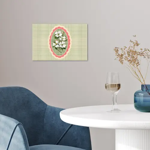 Bloemen - Illustratie - Geruit - Groen poster papier klein -sfeer3