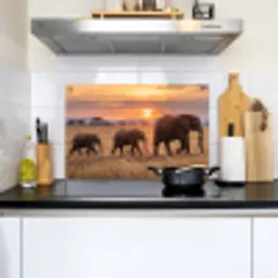 Olifanten - Savanne - Zonsondergang - Afrika - Warm Inductie beschemer met haakjes klein -sfeer2