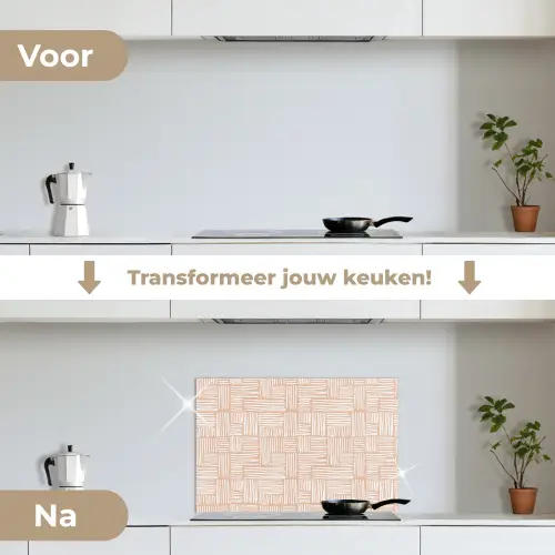 Strepen - Patroon - Terracotta keuken achterwand spatscherm klein 900 -voor_na_NL