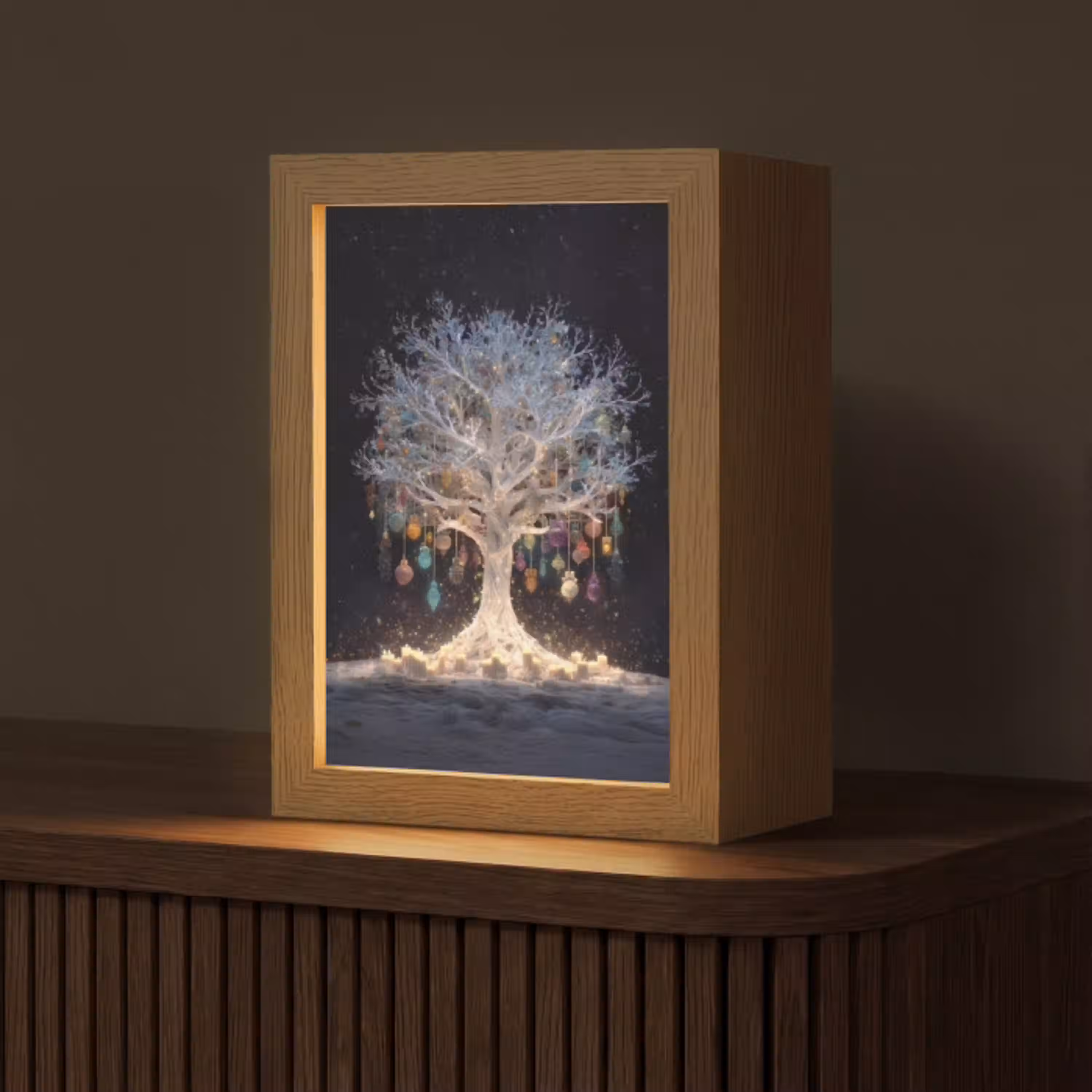 Sneeuwboom  - Lichtjes - Wit - Kleurrijk Light Box met kabel (Tafellamp) klein -z3d_website