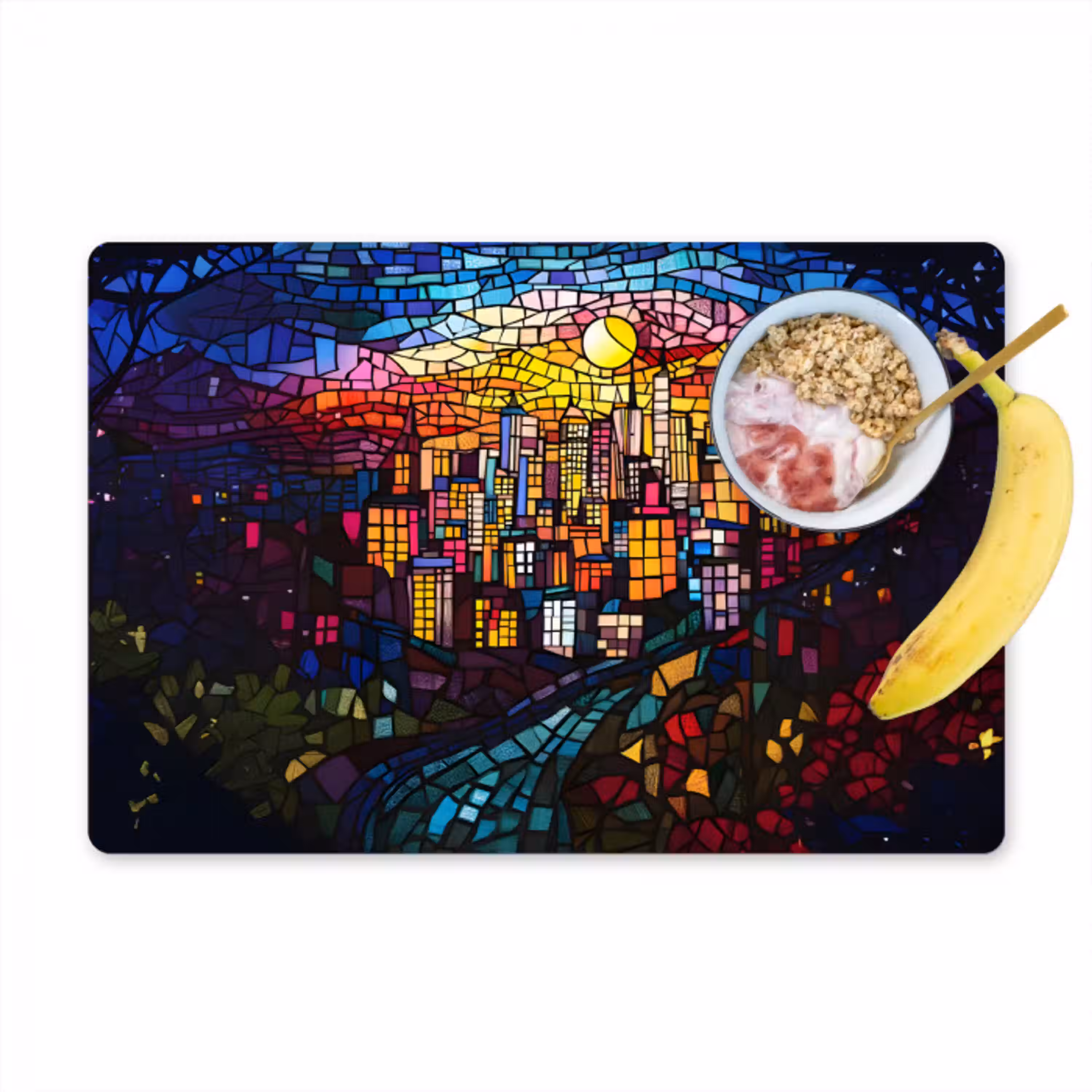 Stad - Maan - Mozaïek - Kleurrijk Placemat vinyl groot -zzzproduct_Kitchenyeah-website