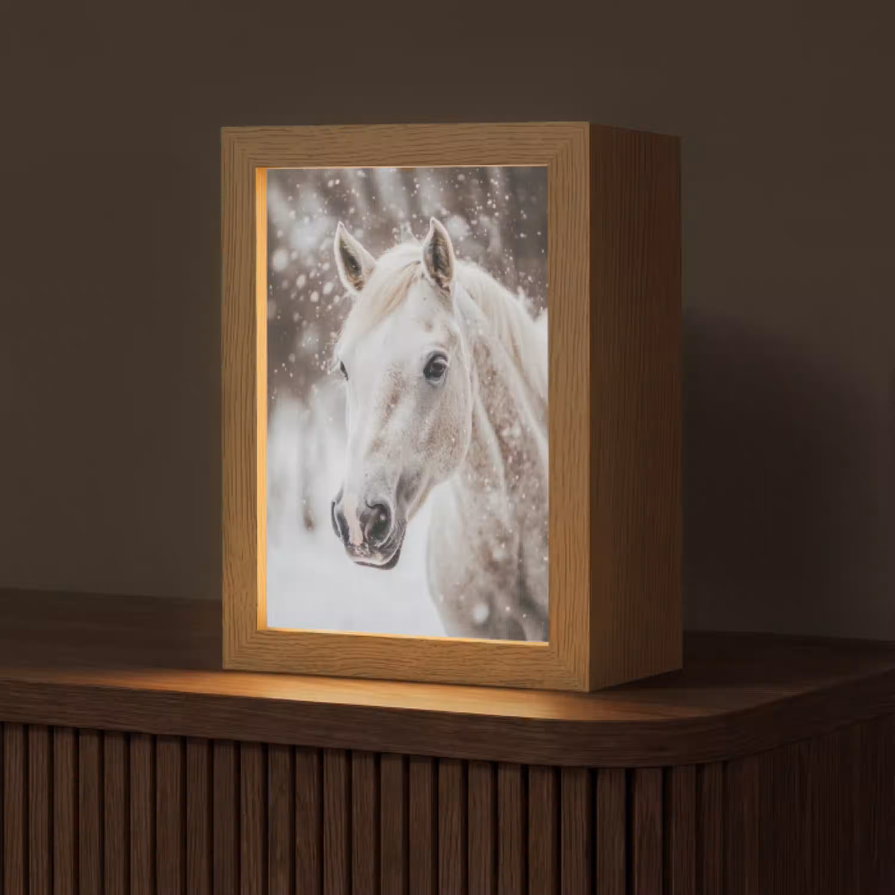 Paard - Wit - Winter - Natuur - Sneeuw - Dieren Light Box met kabel (Tafellamp) klein -z3d_website