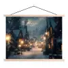 Winterdorp - Sneeuw - Donker textielposter latten blank klein -3d