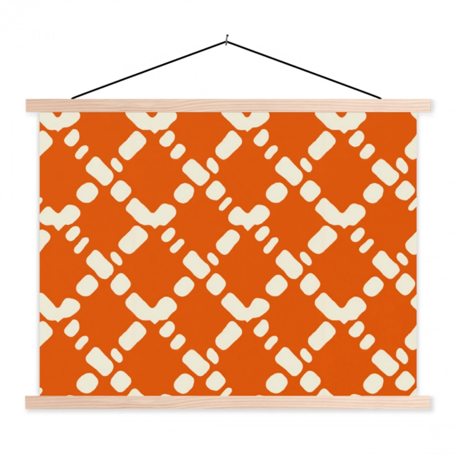 Oranje - Ruitpatroon - Wit textielposter latten blank klein 122 -3d