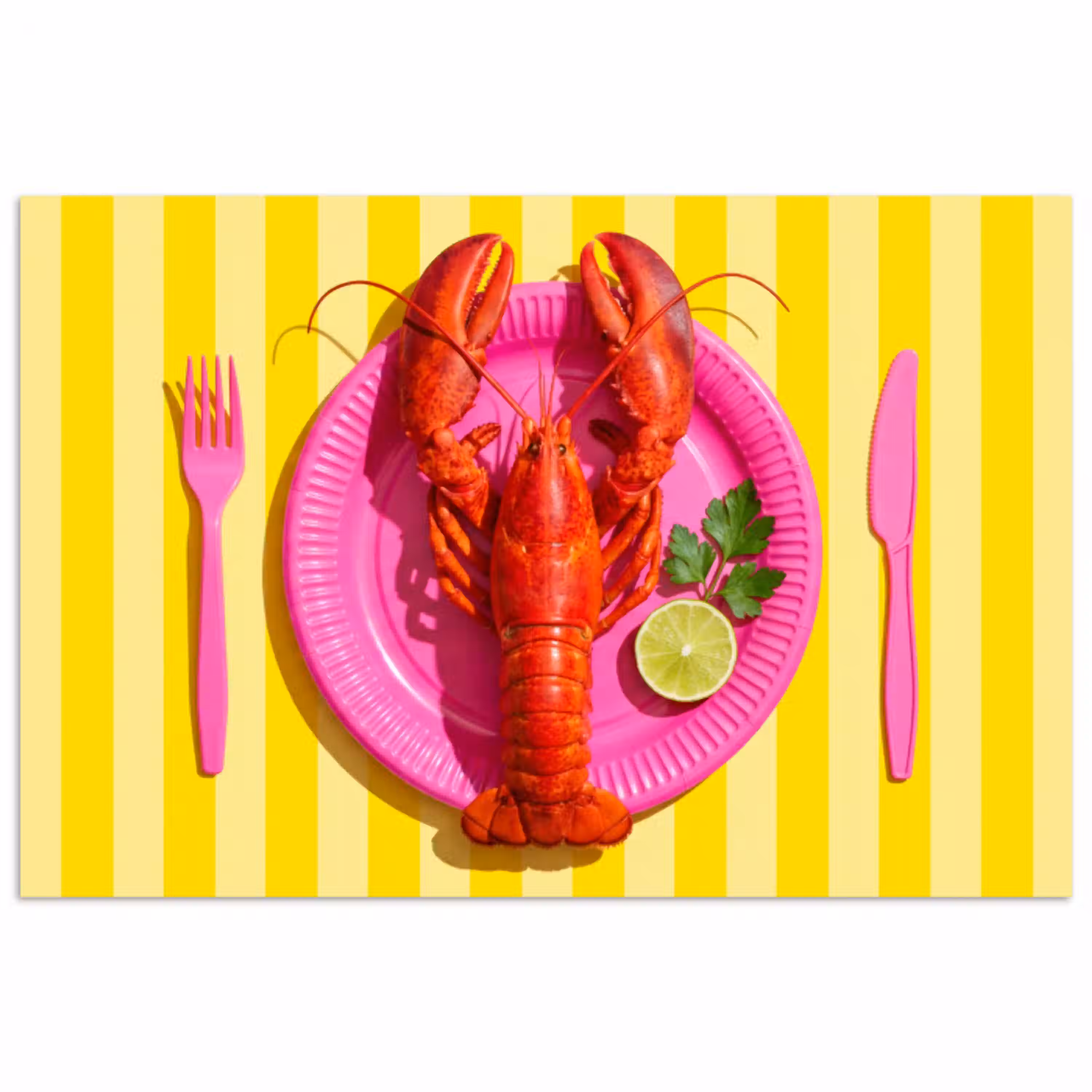 Eten - Roze - Geel - Modern - Culinaire poster papier klein -3d