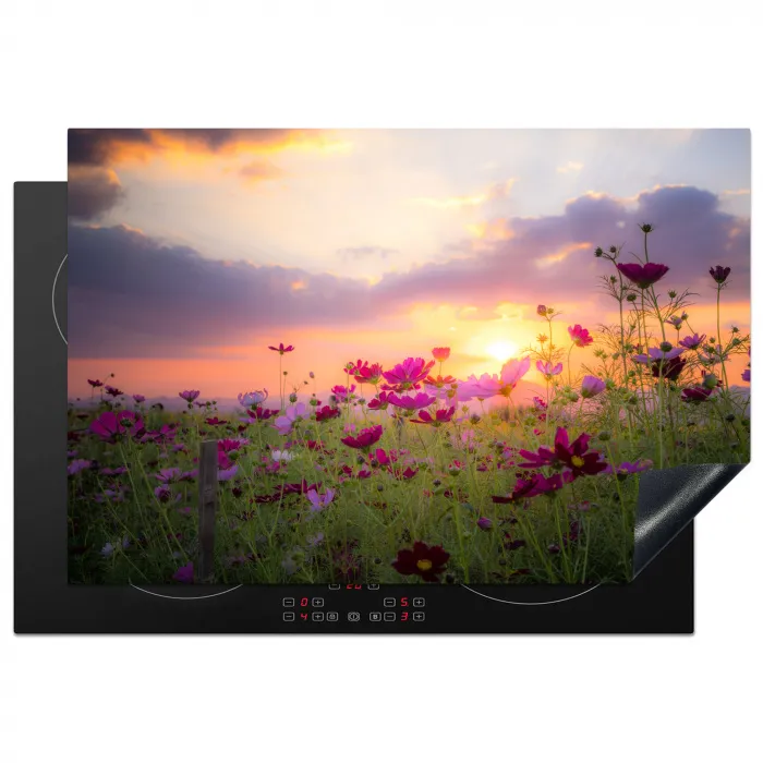 Bloemen - Roze - Zonsondergang - Natuur - Weide - Horizon Inductie beschermer vinyl 3mm klein -3d