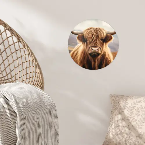 Schotse hooglander - Landschap - Dier Wandcirkel behangsticker klein -sfeer4