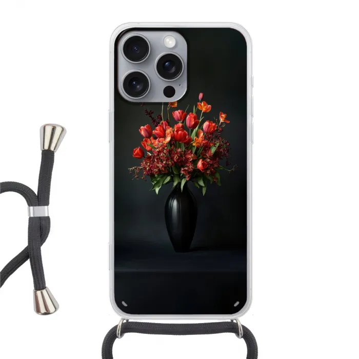 Boeket - Tulpen - Vaas - Rood Hoesje iPhone 16 Pro Max met koord klein -3d