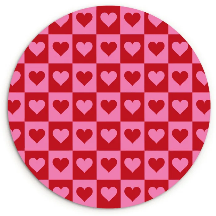Rood - Roze - Schaakbord - Valentijn Wandcirkel plexiglas klein -3d