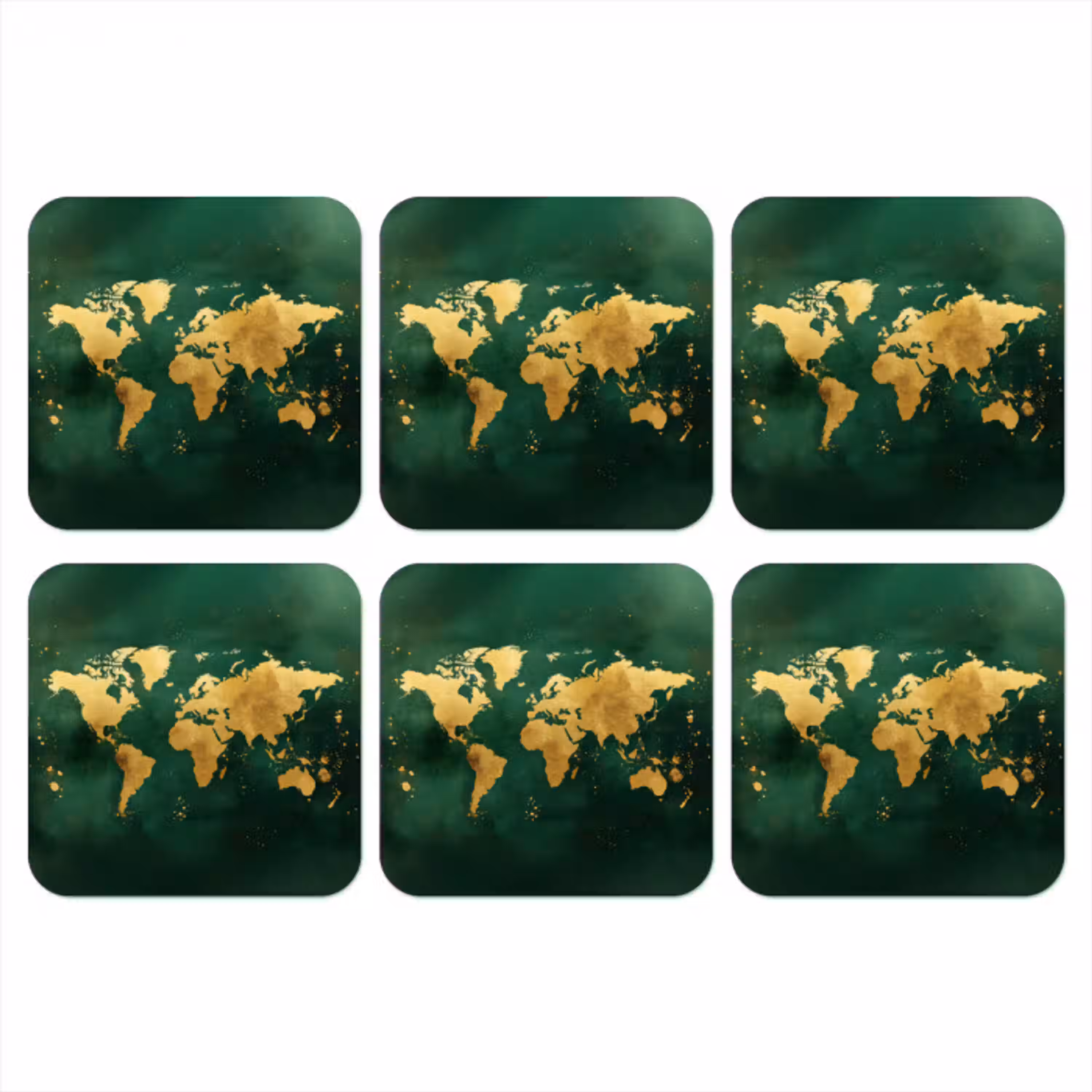 Wereldkaart - Groen - Goud onderzetter kurk middel -3d