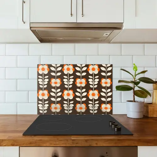 Bloemen - Retro - Bruin keuken achterwand spatscherm klein 900 -sfeer2