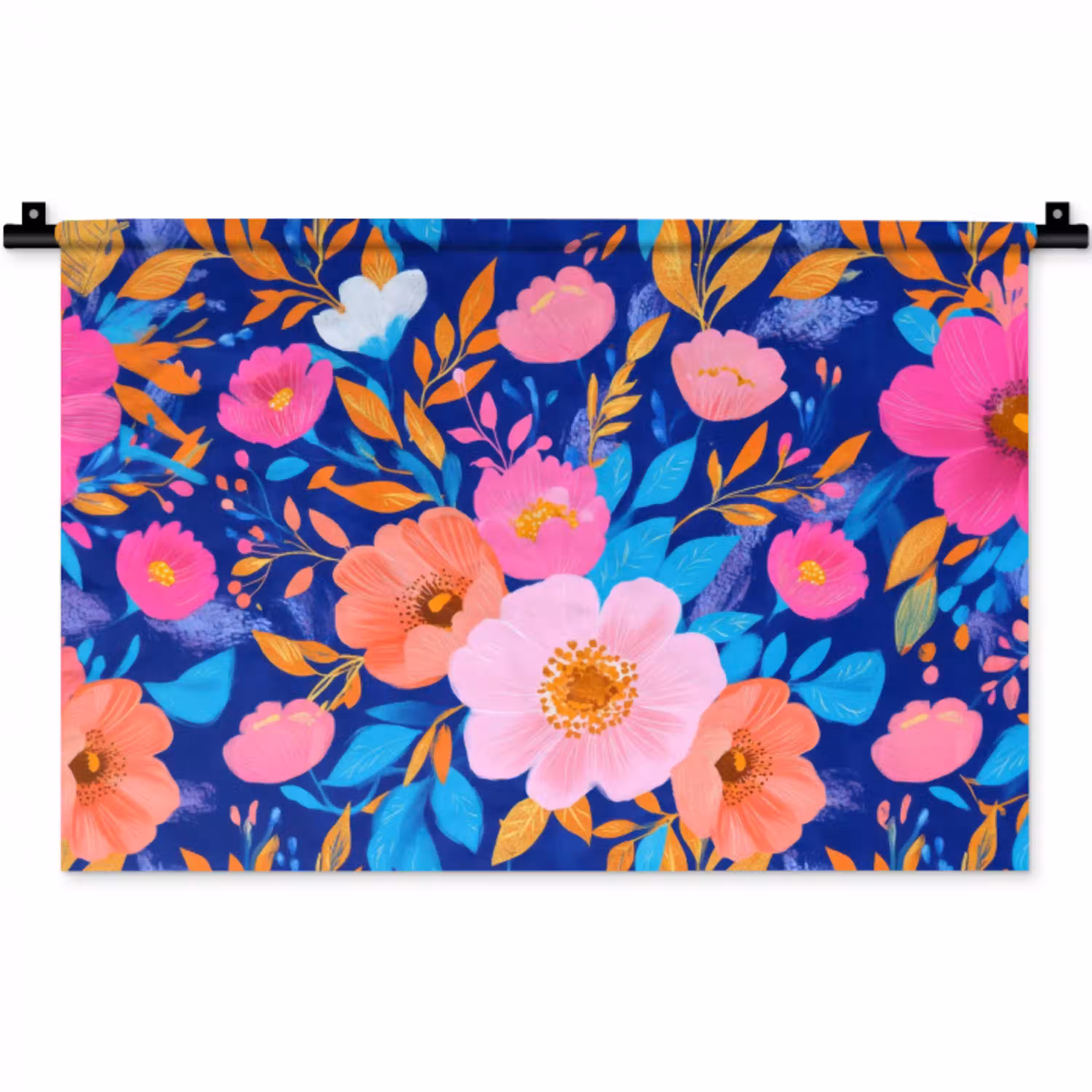 Bloemen - Blauw - Roze Wandkleed katoen klein -zz3d