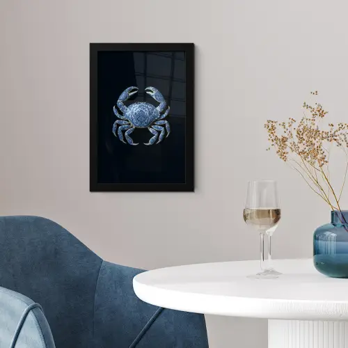 Krab - Delfts blauw - Dieren fotolijst zwart zonder passe partout klein -sfeer4